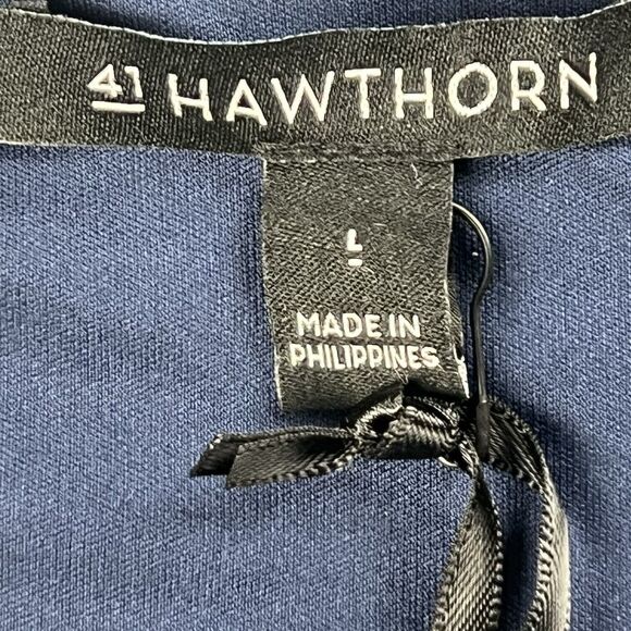 41 Hawthorn Dress Womens Large Navy Kaylee Surplice Neck Faux Wrap Midi Boho - Picture 14 of 16